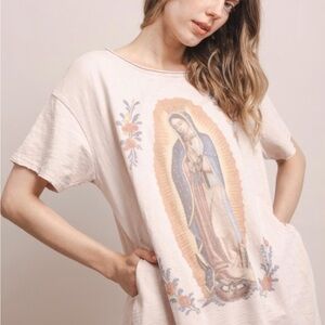 Virgin Mary Printed Washed Tee by Blue Velvet Size M NWT Pockets